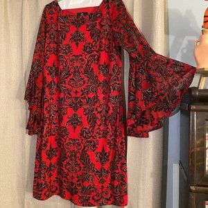 Ronni Nicole Holiday Party Dress flutter sleeve metallic accent Red Black Sz 12